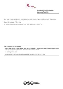 La vie des Aït Frah d après le volume d André Basset. Textes berbères de l Aurès - article ; n°1 ; vol.34, pg 85-116