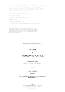 Cours de philosophie positive. (1/6) par Auguste Comte