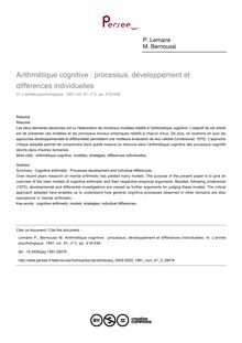 Arithmétique cognitive : processus, développement et différences individuelles - article ; n°3 ; vol.91, pg 419-438