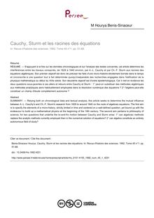 Cauchy, Sturm et les racines des équations - article ; n°1 ; vol.45, pg 51-68