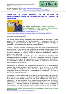 Carta del Dr. Angel Augusto Lois en el Foro de Veterinaria.org sobre la distribución de su CD-Rom deradiología