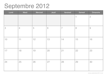 Calendrier du mois de septembre 2012