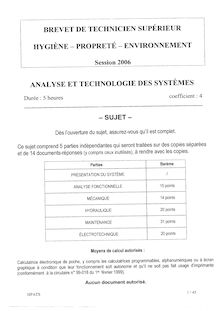 Analyse et technologie des systèmes 2006 BTS Hygiène propreté environnement