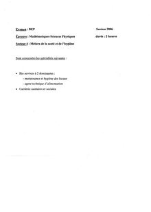 Mathématiques - Sciences physiques 2006 BEP - Carrières sanitaires et sociales