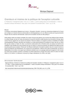 Grandeurs et misères de la politique de l exception culturelle - article ; n°2 ; vol.21, pg 21-38