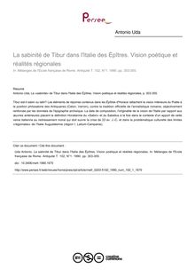 La sabinité de Tibur dans l Italie des Épîtres. Vision poétique et réalités régionales - article ; n°1 ; vol.102, pg 303-355