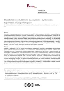 Résistance constitutionnelle au paludisme : synthèse des hypothèses physiopathologiques - article ; n°1 ; vol.7, pg 3-19
