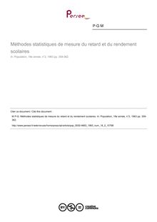 Méthodes statistiques de mesure du retard et du rendement scolaires - article ; n°2 ; vol.18, pg 359-362