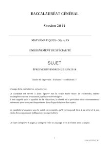 Sujet Mathématiques - Série ES (spécialité) - Bac 2014