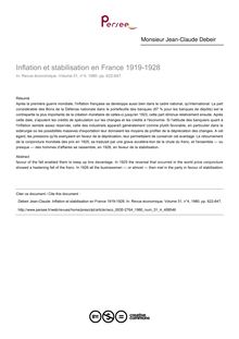 Inflation et stabilisation en France 1919-1928 - article ; n°4 ; vol.31, pg 622-647