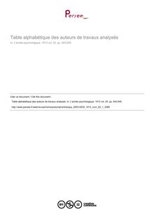 Table alphabétique des auteurs de travaux analysés - table ; n°1 ; vol.20, pg 543-545