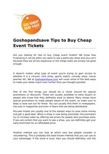 Goshopandsave Tips to Buy Cheap Event Tickets