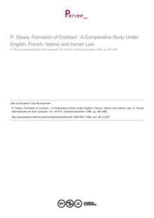 P. Owsia, Formation of Contract : A Comparative Study Under English, French, Islamic and Iranian Law - note biblio ; n°4 ; vol.48, pg 967-969