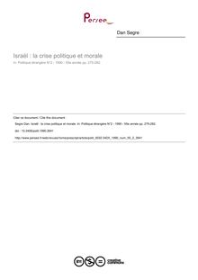 Israël : la crise politique et morale - article ; n°2 ; vol.55, pg 275-282