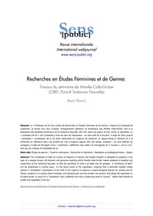Recherches en Études Féminines et de Genres Travaux du séminaire de Mireille Calle-Gruber (CREF, Paris-III Sorbonne Nouvelle) 
