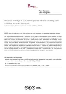 Rituel du mariage et culture des jeunes dans la société judéo-italienne. XVIe-XVIIe siècles - article ; n°3 ; vol.53, pg 455-479