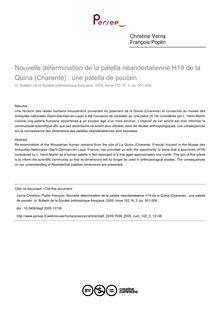 Nouvelle détermination de la patella néandertalienne H19 de la Quina (Charente) : une patella de poulain - article ; n°3 ; vol.102, pg 501-508