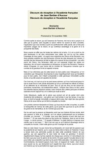 Discours de réception à l’Académie française de Jean Barbier d Aucour