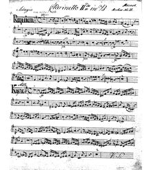 Partition clarinette 2 (B♭), Requiem, D minor, Mozart, Wolfgang Amadeus