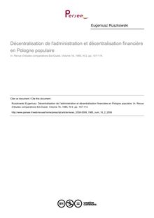 Décentralisation de l administration et décentralisation financière en Pologne populaire - article ; n°2 ; vol.16, pg 107-114