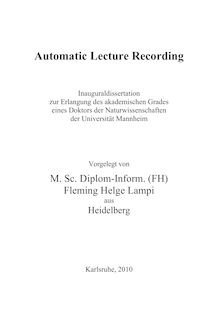 Automatic lecture recording [Elektronische Ressource] / vorgelegt von Fleming Helge Lampi
