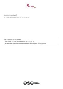 Auteur analysé - table ; n°1 ; vol.101, pg 183-183