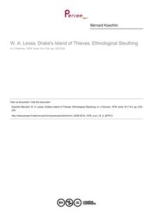 W. A. Lessa, Drake s Island of Thieves. Ethnological Sleuthing  ; n°3 ; vol.18, pg 233-234