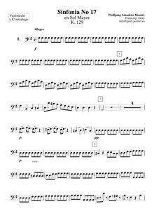 Partition violoncelles / Basses, Symphony No.17, G major, Mozart, Wolfgang Amadeus