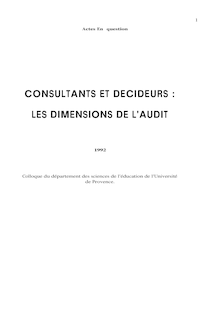 CONSULTANTS ET DECIDEURS : LES DIMENSIONS DE L AUDIT