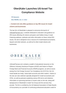 Ober|Kaler Launches US-Israel Tax Compliance Website