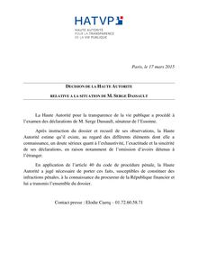 Serge Dassault : remise en cause de la sincérité de ses déclarations par la Haute Autorité pour la Transparence de la Vie Publique