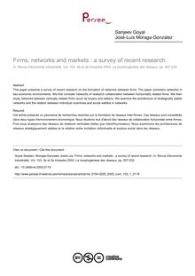 Firms, networks and markets : a survey of recent research. - article ; n°1 ; vol.103, pg 207-232