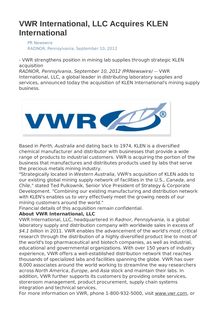 VWR International, LLC Acquires KLEN International