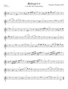 Partition ténor viole de gambe, octave aigu clef, First set of madrigaux par Thomas Weelkes