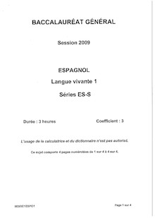Sujet du bac Session 2009: Espagnol LV1, série ES et S