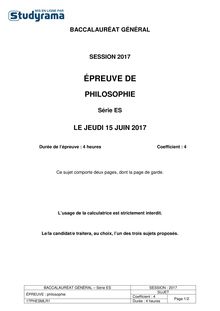 Sujet Bac ES 2017 - Philosophie
