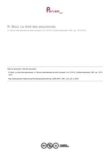 R. Bout, Le droit des assurances - note biblio ; n°4 ; vol.33, pg 1073-1074