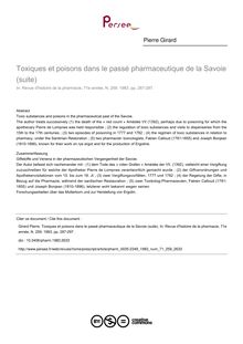 Toxiques et poisons dans le passé pharmaceutique de la Savoie (suite) - article ; n°259 ; vol.71, pg 287-297