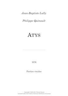Partition Vocal parties, Atys, LWV 53, Lully, Jean-Baptiste