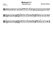 Partition ténor viole de gambe 2, alto clef, pour Silver Swan, Gibbons, Orlando