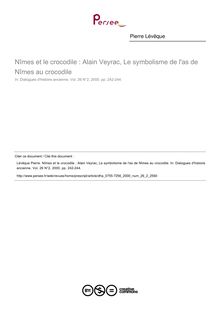 Nîmes et le crocodile : Alain Veyrac, Le symbolisme de l as de Nîmes au crocodile  ; n°2 ; vol.26, pg 242-244