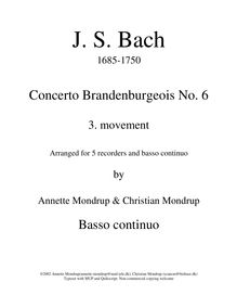 Partition Basso continuo, Brandenburg Concerto No.6, 6. Brandenburgisches Konzert par Johann Sebastian Bach
