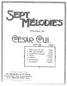 Partition Title page, 7 Mélodies, Sept mélodies, Cui, César