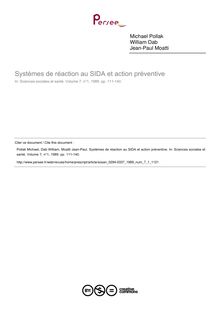 Systèmes de réaction au SIDA et action préventive - article ; n°1 ; vol.7, pg 111-140