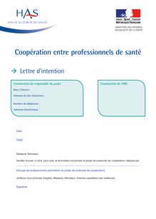 Protocole de coopération entre professionnels de santé - Protocole de cooperation - Lettre formulaire d intention