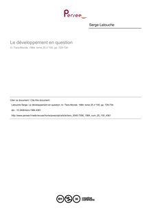 Le développement en question - article ; n°100 ; vol.25, pg 729-734