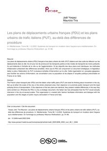 Les plans de déplacements urbains français (PDU) et les plans urbains de trafic italiens (PUT), au-delà des différences de procédure - article ; n°1 ; vol.98, pg 91-96