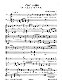 Partition complète, 4 chansons pour voix et violon, Holst, Gustav