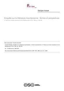Enquête sur la littérature mauritanienne : formes et perspectives - article ; n°1 ; vol.54, pg 188-199