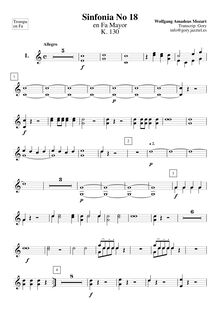 Partition cor 3/4 (en F), Symphony No.18, F major, Mozart, Wolfgang Amadeus